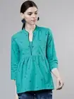 Teal Blue Bollywood Tunic Top XL – Self Design, 3/4 Sleeve, Viscose Rayon