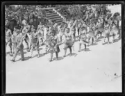 Indigenous Australians in traditional garments in the parade at th- Old Photo
