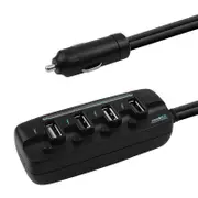 mbeat MB-USBC480 4 Port USB 40W Rapid Car Charger with On-Off Switches LED Indicator