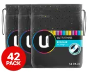 3 X U by Kotex Regular Ultrathins No Wing Pads 14Pk