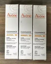 LOT OF 3 Avene Cleanance SPF30 Mattifying Sunscreen Lotion 50ml EXP: 03/26
