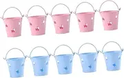 CIMAXIC 10pcs Hollow Mini Iron Buckets for Sugar Storage Creative Desktop Buckets Blue Pink Each for Home Wedding Dried Flowers Plant Decor