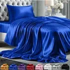 Sheets Twin Size Satin Blue 3 Pcs Striped Luxury Bedding 15” Deep Soft SL5