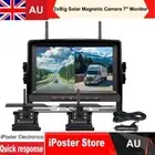 Wireless 2xBig Solar Paddel Magnetic Camera 7"Monitor For Front RearView Reverse