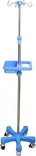 IV Pole w/Wheels & Storage Tray Adjustable Height Stainless Steel Drip Stand Portable 5-Leg 4 Hooks IV Fluid Bag Stand for Hospital Clinic Home