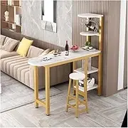 Exquisite Modern 2 Piece Bar Table and Chairs Set with 4 Storage and Wide Rock Countertop Ideal for Small Space Dining Room Gold Finish 140x40x160cm