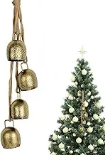 Christmas Bells Gold 42cm Vintage Xmas Tree Decorations 4 Bells Rustic Hanging Cow Bells with Rope Bell for Door Garden Home Decor Lucky Round Witch Bells