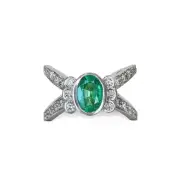 Afghanistan Oval Green Emerald 18K White Gold Ring 1.10CT