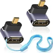 Duttek 8K 90 Degree Micro HDMI Extension Adapter, Down Angle Micro HDMI Male to HDMI Female Adapter, UHD HDMI Micro Extender, with LED Light and Perforated Design Support Cameras Camcorder DC (2 Pack)