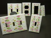 OWLS PINK GREEN STACKED UP LIGHT SWITCH COVER PLATE OR OUTLET NURSERY DECOR