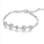 [Generic] Fashion Silver Sterling Cuff Bangle Chain Bracelets,Ladies 925 Sterling Silver Bracelet with Mosaic Crystal Stars BraceletSterling Silver Jewellery Gifts