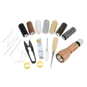 Leather Sewing Awl Thread Kit Needles Waxed Threads Screwdriver Scissors Thimble