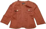 Allegra K Women's Denim Jacket Collarless 3/4 Sleeve Jean Jackets Brown Small