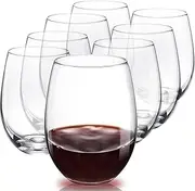 [S SALIENT] Set Of 8 Stemless Wine Glasses,Hand Blown Red Wine Glasses,Crystal Drinking Glasses Clear Glass Wine Tumbler,18.5oz