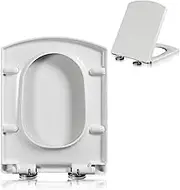 Toilet seat Plastic Square Slow Closing Elongated Toilet Seat, Square Toilet Seat Soft Close with Top Fixing Hinge, Quick Release Easy Cleaning, Rectangular Toilet Seat White,06D(03A)
