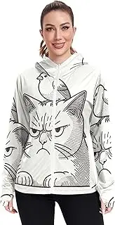 [RPLIFE] Annoyed Cat with Canary on Head Sunscreen Clothing for Women, Upf 50+ Hooded Long Sleeve Shirt Women, S-XXL