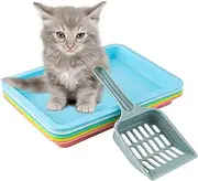5pcs Kitten Litter Box, 9.65x7.28x0.98 inch Small Cat Litter Box with Litter Spatula Shallow Litter Pan Plastic Litter Tray Portable Cat Waste Tray Kitten Boxes for Indoor Cats Low Entry (5 Colors)
