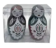 Francesca’s Salt Pepper Shaker Nordic Nesting Dolls Ceramic 3.5" In Purple Teal