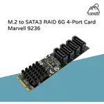【台灣公司現貨】M2 TO SATA3 RAID 6G 四埠/4-PORT 擴充/介面卡 MARVELL 9236