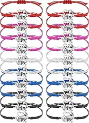 20PCS Cheerleading Charm Bracelets, Colorful Adjustable Cheer Bracelets Handmade Braided Bracelet Wrist Cord Bracelet Cheerleader Gifts Cheer Charm Bracelets for Cheerleaders, Metal