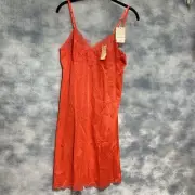 VANITY FAIR 60s Wildfire Red Nylon 36 Full Slip Lace Trim NWT Rockabilly NEW