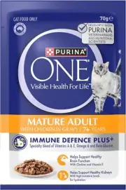 PURINA One Cat Mature Adult 7+ Chicken Gravy Pouch 70gm 12 Pack Wet Cat Food