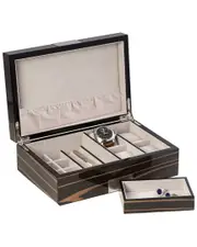 Bey-Berk Lacquered Ebony Wood Valet Box