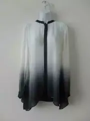 NWT EILEEN FISHER White Graphite Silk Georgette Mandarin Collar Blouse Top M