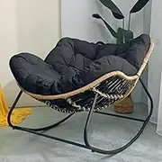 CADYNN Rocking Chairs for Adults Padded Cushion Indoor Oversized Rattan Wicker Lounge Chair Metal Frame Large Supports Modern Outdoor Patio Chairs(Black)