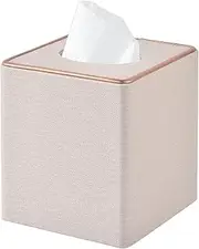 RHCSZ Flax Classic Leather Square Tissue Box Cover/Holder, Table Napkin Case Dispenser,Facial Tissues Organizer with Magnetic Bottom for Home Office,Tissues Cube Box (Beige)