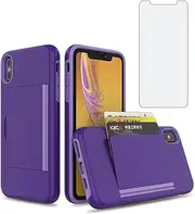 Asuwish Phone Case for iPhone XR 6.1 with Tempered Glass Screen Protector Cover and Credit Card Holder Stand Slim Hybrid Cell iPhoneXR iPhone10R i Phonex 10XR 10R RX CR iPhoneXRcases Women Men Purple