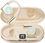 Open Ear Bluetooth 5.4 Headphones,Wireless Earbuds with Earhooks, AI Call Noise Cancellation,360° Surround Sound by 16mm Driver,40H Playback LED,Touch Control Headset for Gym,Travel & Business (Beige