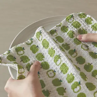 【日本Habituel】家居萬用擦拭純棉布巾2入組 ‧ 小花+蘋果(綠)