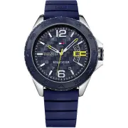 Tommy Hilfiger Men's Watch Cody Silver Tone Case Blue Dial Rubber Strap 1791204