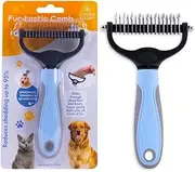 Pet Grooming Brush - Double Sided Shedding and Dematting Undercoat Rake Comb for Dogs and Cats,Extra Wide, Blue, Dog Grooming Brush, Dog Shedding Brush (Blue)