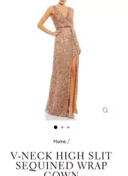 Mac Duggal V-Neck High Slit Copper Gown. Size 8