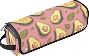 Green Avocados Pink Hair Tool Travel Bag with Iron Mat Curling Iron Travel Holder Storage Bag for Flat Irons, Straighteners, Curling Irons Portable Organizer