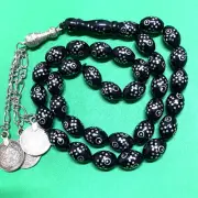 33 islamic black kuka prayer beads worry beads masbaha komboloi silver nails