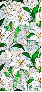 Rainbow Lily Flower Window Privacy Film Sun Blocking 3D Decorative PVC Stained Glass Window Decals Non-Adhesive Static Cling Sticker for Home Office,16.93 x 39.37 Inch