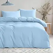 Wake In Cloud - King Quilt Cover Set, 1000TC Ultra Soft Microfiber Duvet Doona Cover Bed Bedding, 3pcs, Sky Blue, King Size