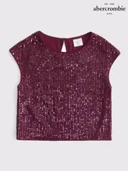 Abercrombie & Fitch Red Sequin Occasion Sleeveless Cropped Top (AL7477) | $52 - $55
