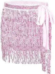 [DTWAWA] Boho Belly Dance Sequin Tassel Hip Multilayer Wrap Fringe Sparkly Belt Party Rave Dance Performance Skirt for Women