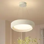 YPDTSNGV Home Decoration Modern White LED Pendant Light Dimmable 36W Round Chandelier Wood Grain Contemporary PPendant Light Farmhouse Rustic Ceiling Light Fixture for Kitchen Island Dining Room(Milk