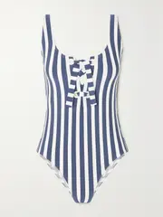 [Eres] Eres - Samba Lace-up Striped Swimsuit - Blue - FR 42 FR 42 Blue