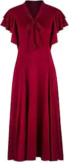[Vijiv] Women's Vintage 1920s V Neck Long Bias Cut Sleeveless with Flutter Sleeves Bowknot Flapper Dress