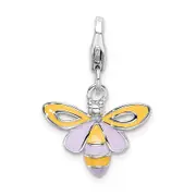 Sterling Silver Amore La Vita Rhodium-Plated Polished Enameled Bee Charm With Fancy Lobster Clasp