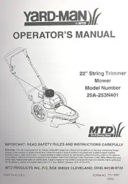 Yard Man MTD Walk-Behind 22 Line String Trimmer 25A-253N401 Owner & Parts Manual