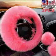 3Pcs Car Winter Steering Wheel Cover Furry Fluffy Universal Fur Wool Thick 15'' (for: Porsche)