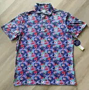 TailorByrd NWT Mens Small Golf Polo Shirt Blue w/ Flamingo & Flowers Stretch NWT