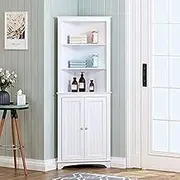 Spirich Tall Corner Cabinet with Doors and Shelves, Freestanding Corner Storage Cabinet for Bathroom, Kitchen, Living Room, White